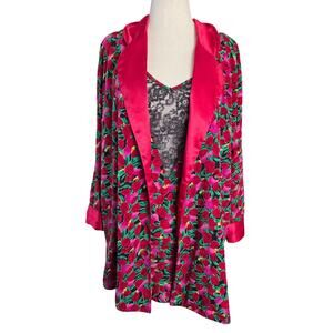 Victoria's Secret Gold Label Floral Satin Robe Negligee Sexy Roses Lace Wedding